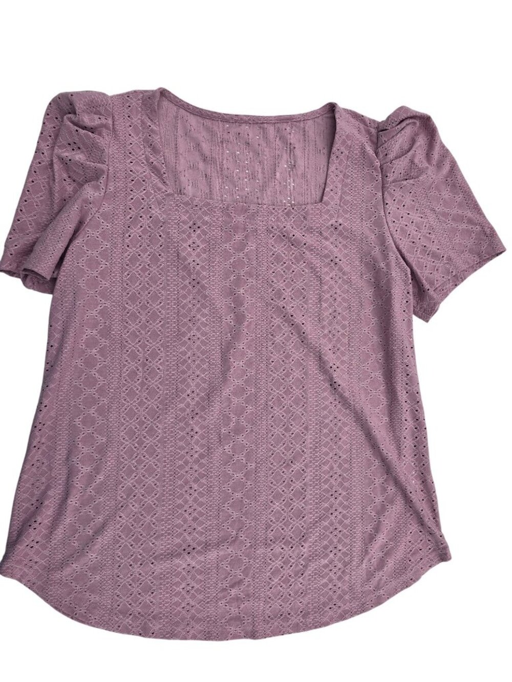 Red Bean Women Eyelet Short Sleeve Top Mauve Large Polyester Spandex Lightweight